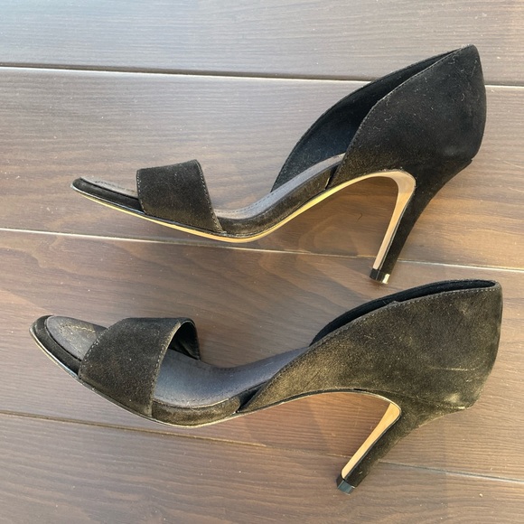 Pelle Moda Black Suade Pumps Open Toe Size 7M Vero Cuoid - Picture 3 of 8